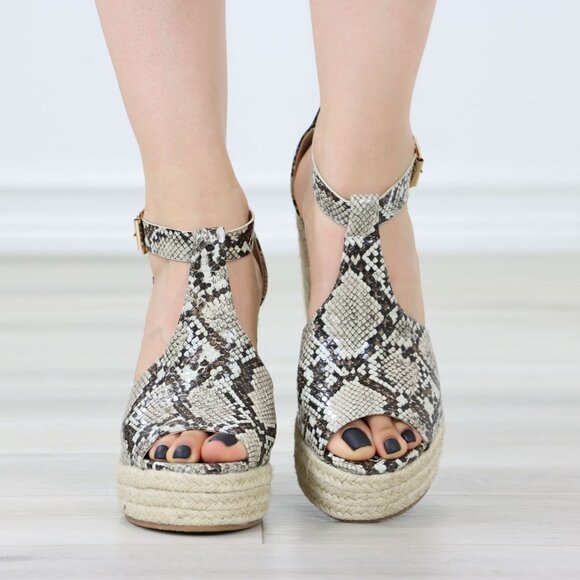 Snake Print Platform Espadrille Wedge Heel Sandals Adjustable Ankle Strap - Picture 7 of 11